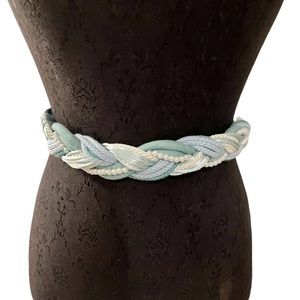 3/$30 Vintage Ginnie Johansen Linen And Pearl Handmade Blue Belt 32-34” Waist